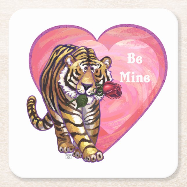 Dessous-de-verre Carré En Papier Saint Valentin de Tigre (Devant)