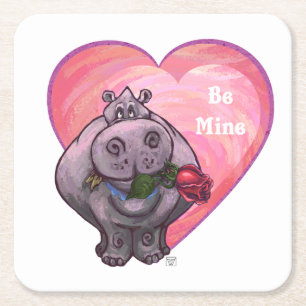 Dessous-de-verre Carré En Papier Saint-Valentin Hippopotame
