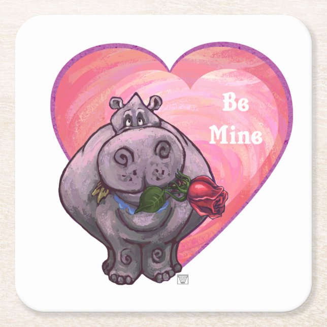 Dessous-de-verre Carré En Papier Saint-Valentin Hippopotame (Devant)
