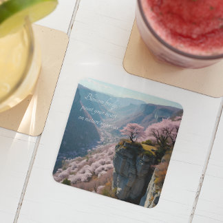 Dessous-de-verre Carré En Papier Sakura Mountain Valley Vista - Paysage d'Anime
