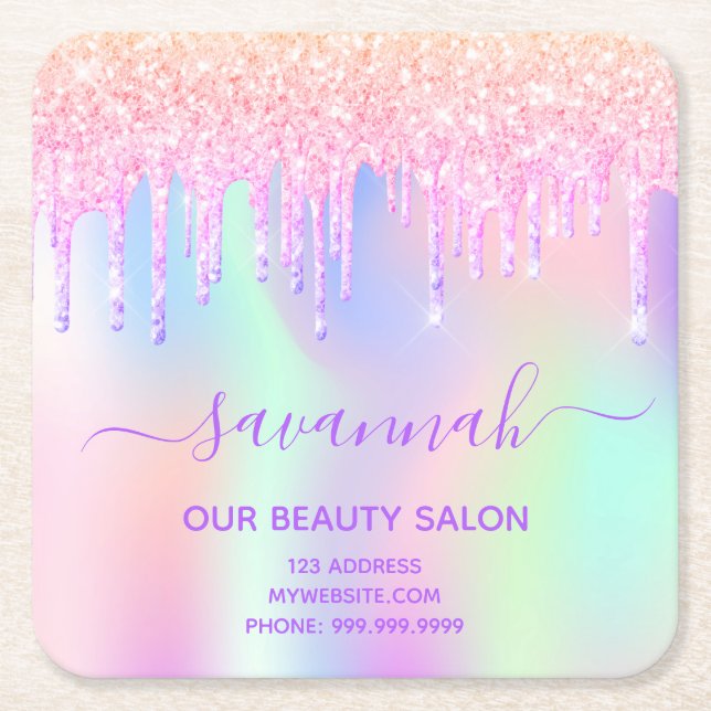 Dessous-de-verre Carré En Papier Salon de beauté d'affaires rose parties scintillan (Devant)