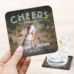 Dessous-de-verre Carré En Papier Salutations joyeuses à jamais après mariage photo 