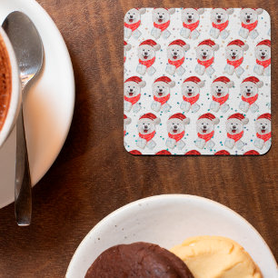 Dessous-de-verre Carré En Papier Samoyed Chien race Étoiles de Noël