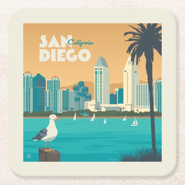 Dessous-de-verre Carré En Papier San Diego, Californie (Devant)