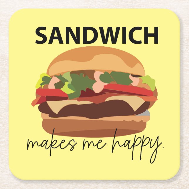 Dessous-de-verre Carré En Papier Sandwich Me Rend Heureux (Devant)