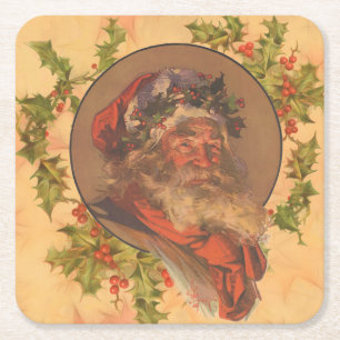 Dessous-de-verre Carré En Papier Santa Claus Noël Portrait Vintage