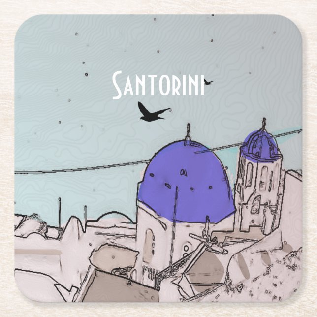 Dessous-de-verre Carré En Papier Santorin Jolie île grecque (Devant)