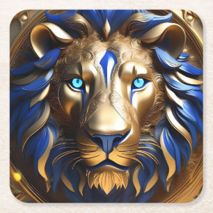 Dessous-de-verre Carré En Papier Sapphire Lion Bleu Et Or,