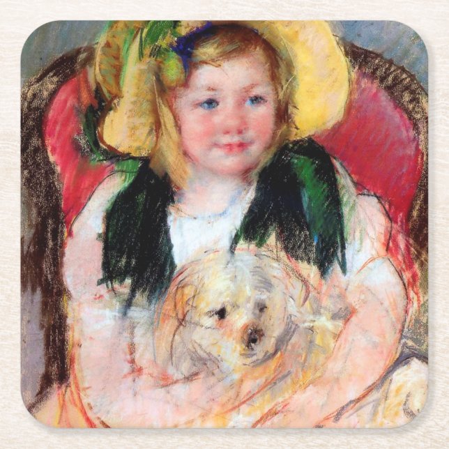 Dessous-de-verre Carré En Papier Sara avec son chien, Cassatt (Devant)
