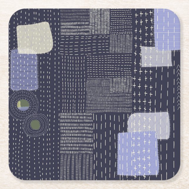 Dessous-de-verre Carré En Papier sashiko japonais coutures ressemblant à un motif (Devant)