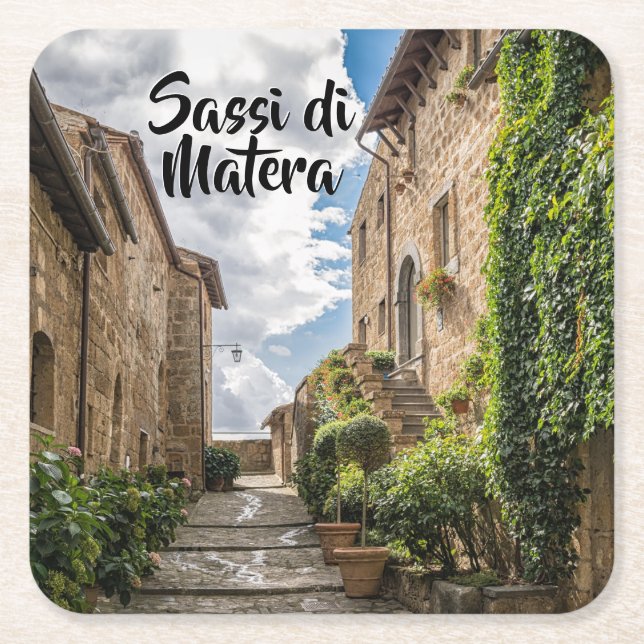 Dessous-de-verre Carré En Papier Sassi di Matera Italie Ivy Rustic Steps (Devant)
