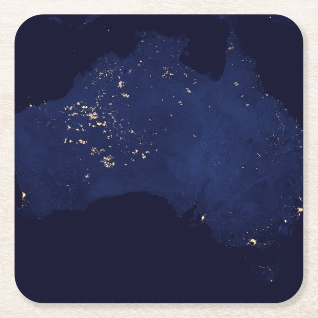 Dessous-de-verre Carré En Papier Satellite Les Lumières Nocturnes De L'Australie. (Devant)