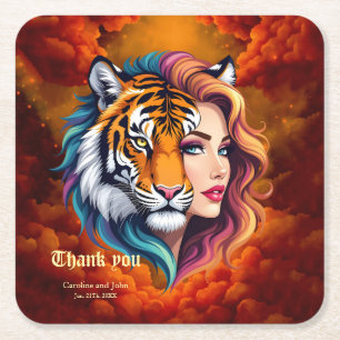 Dessous-de-verre Carré En Papier Sauvage intérieur – Déesse de l'esprit du tigre. 