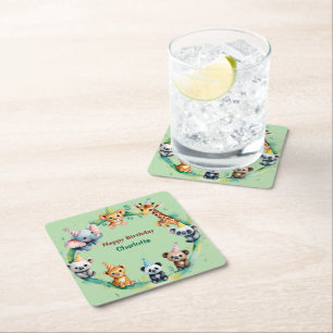 Dessous-de-verre Carré En Papier Sauvage Tropical Une Jungle Safari Animaux Anniver