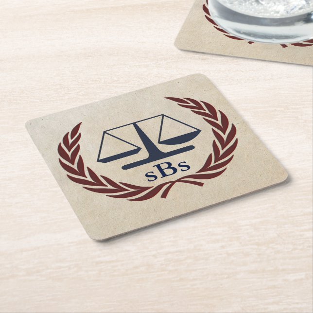 Dessous-de-verre Carré En Papier Scales de justice Cadeaux d'avocat personnalisé (Incliné)