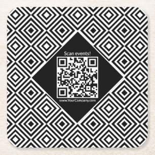 Dessous-de-verre Carré En Papier Scannable QR-code, CTA et www Black & White Event