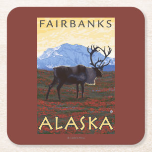 Dessous-de-verre Carré En Papier Scène de caribou - Fairbanks, Alaska