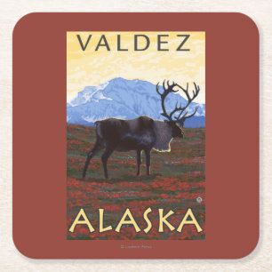 Dessous-de-verre Carré En Papier Scène de caribou - Valdez, Alaska
