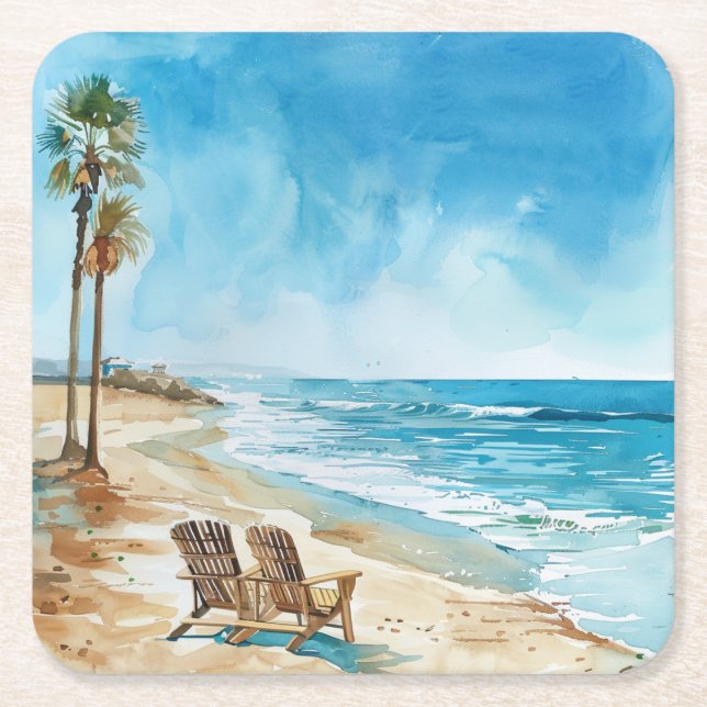 Dessous-de-verre Carré En Papier Scène de plage (Devant)