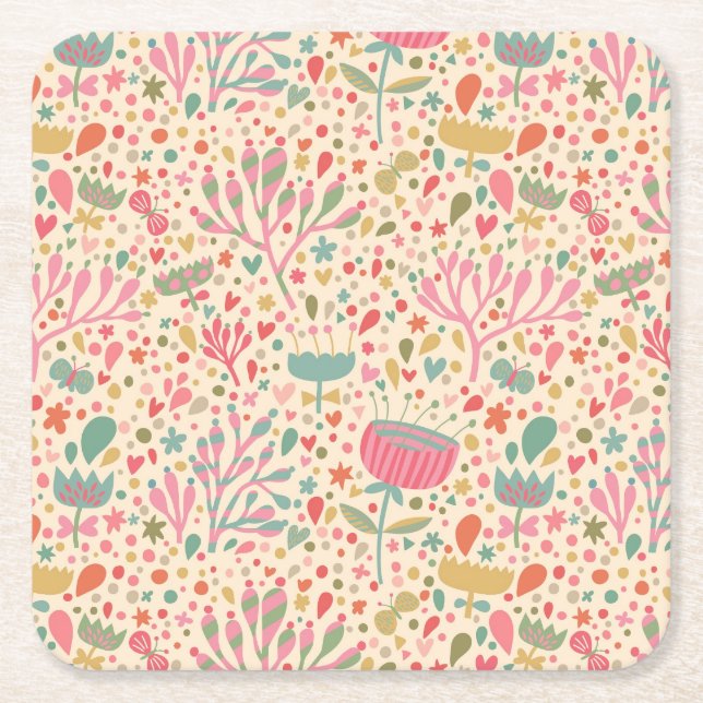 Dessous-de-verre Carré En Papier Schéma floral clair (Devant)