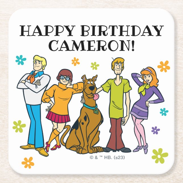 Dessous-de-verre Carré En Papier Scooby-Doo et l'anniversaire de Gang (Devant)