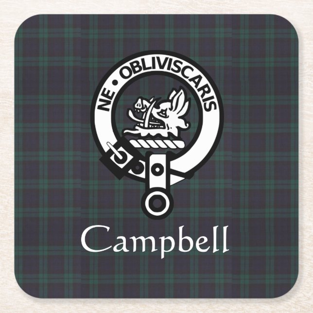 Dessous-de-verre Carré En Papier Scottish Campbell Crest Badge & Tartan (Devant)