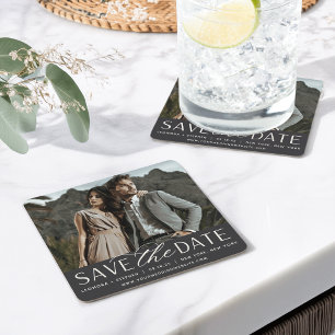 Dessous-de-verre Carré En Papier Script lisse   Photo Enregistrer la date