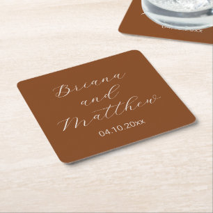 Dessous-de-verre Carré En Papier Script minimaliste Mariage en terre cuite