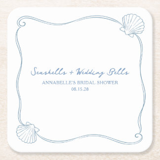 Dessous-de-verre Carré En Papier Seashells and Wedding Bells Coastal Bridal Shower