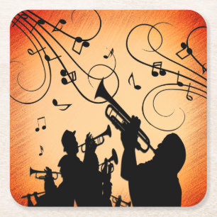 Dessous-de-verre Carré En Papier Section Trumpet Jazz Musique Orange Rust