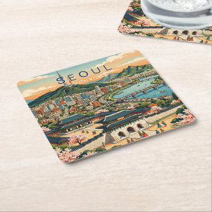 Dessous-de-verre Carré En Papier Séoul Corée du Sud Voyage Art Vintage