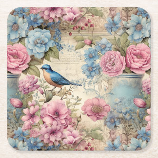 Dessous-de-verre Carré En Papier Sérénade vintage d'oiseaux bleus