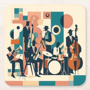 Dessous-de-verre Carré En Papier Sextet de l'ère du jazz du milieu du siècle