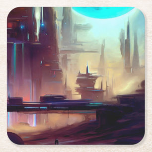 Dessous-de-verre Carré En Papier SF City sur une planète étrange 3