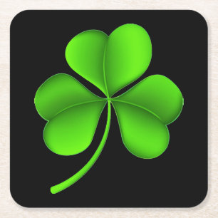 Dessous-de-verre Carré En Papier Shamrock sur le Dessous de verre noir cn