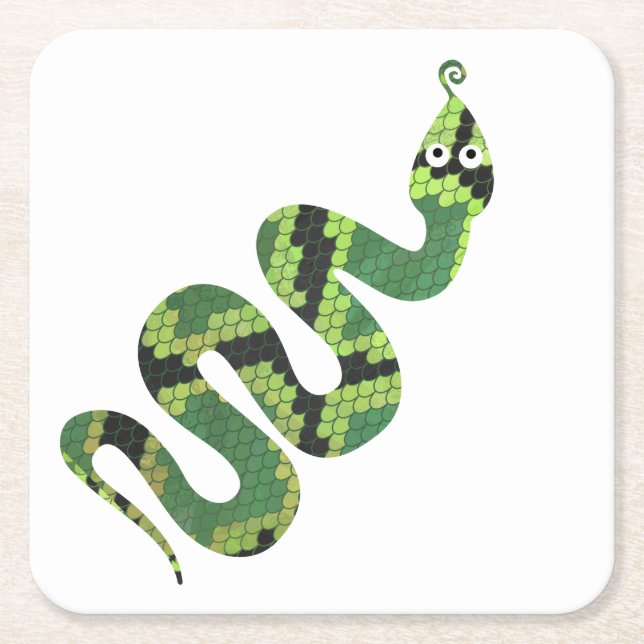 Dessous-de-verre Carré En Papier Silhouette d'impression en noir et vert serpent (Devant)