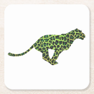 Dessous-de-verre Carré En Papier Silhouette Leopard noir et vert