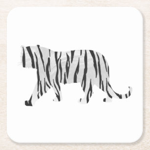 Dessous-de-verre Carré En Papier Silhouette Tiger noir et blanc