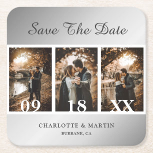 Dessous-de-verre Carré En Papier Silver Wedding Photo Save The Date Coasters