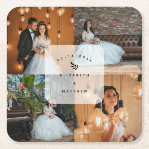 Dessous-de-verre Carré En Papier Simple Elegant 4 Photo Collage Party de mariage