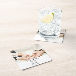 Dessous-de-verre Carré En Papier Simple Élégant Script Photo Party de mariage