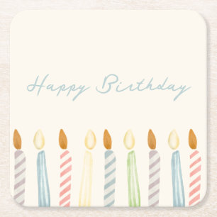 Dessous-de-verre Carré En Papier Simple "Joyeux anniversaire" avec fête aux bougies