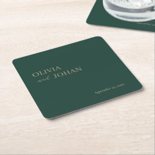 Dessous-de-verre Carré En Papier Simple, moderne et minimaliste   Mariage Emerald G
