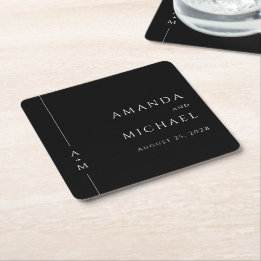 Dessous-de-verre Carré En Papier Simple noir élégant Mariage de monogramme classiqu
