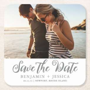 Dessous-de-verre Carré En Papier Simple un mariage photo Enregistrer la date