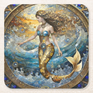 Dessous-de-verre Carré En Papier Sirène dans les vagues de l'océan