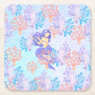Dessous-de-verre Carré En Papier sirène magique pour enfants sous le pastel arc-en-