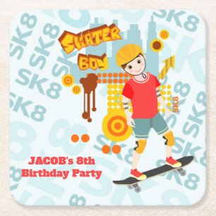 Dessous-de-verre Carré En Papier Skate Park Fun Boy Fête d'anniversaire