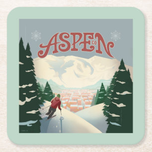 Dessous-de-verre Carré En Papier Skier d'Aspen   Colorado