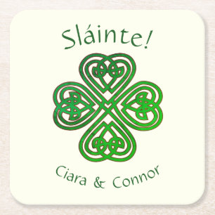 Dessous-de-verre Carré En Papier Sláinte Green Celtic Shamrock irlandais Nom